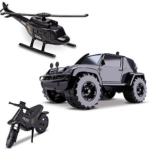 Kit Carrinho COPS Patrol - Helicóptero, Jeep e Moto