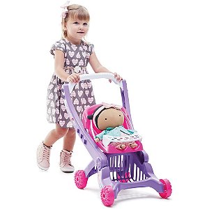 Carrinho de Boneca Bebaby 2 em 1 Rosa - com Bebê Conforto