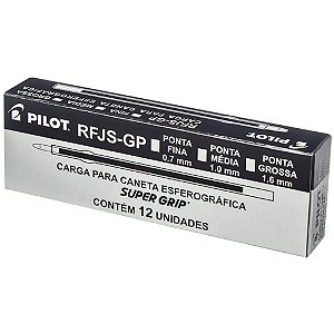 Carga para Caneta Pilot RFJS-GP 1,0MM Preta – Caixa com 12 para Super GRIP