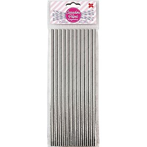 Canudo Biodegradável Papel Prata Metálico 6X200MM com 12 Unidades - Pacote com 10