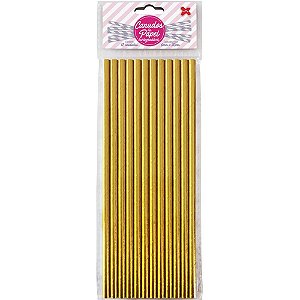 Canudo Biodegradável de Papel Ouro Metálico 6X200MM – Pacote com 12 Unidades (pacote com 10)