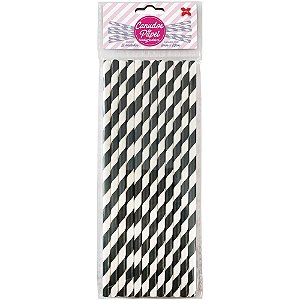 Canudo Biodegradável Papel Listrado Preto 6X200MM BLCOM 12 PCT com 10