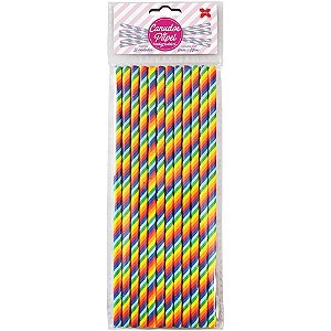 Canudo Biodegradável de Papel Listrado ARCO-ÍRIS 6X200MM - Pacote com 12 Unidades (pacote com 10)
