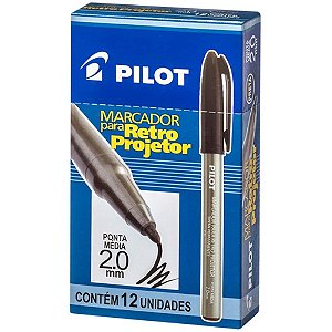 Caneta Retroprojetor 2.0MM Marcador Preta - Caixa com 12