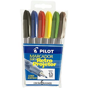 Caneta Retroprojetor 1.0MM Marcador Permanente 6 Cores - Blister com 6 Unidades