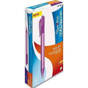 Caneta Retrátil Kilométrica 100RT Roxa CX com 12