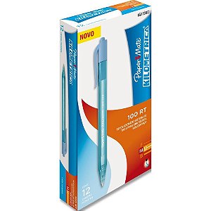 Caneta Retrátil Kilométrica 100RT AZ Turquesa CX com 12