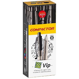 Caneta Retrátil 07 VIP Ponta Média Preta - Caixa com 12 Unidades
