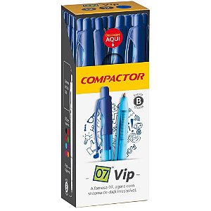 Caneta Retrátil 07 VIP Ponta Média AZ  CX com 12