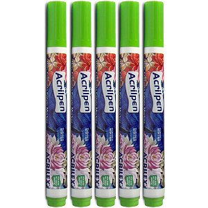 Caneta para Tecido Verde Folha Acrilpen - Caixa com 12 Unidades