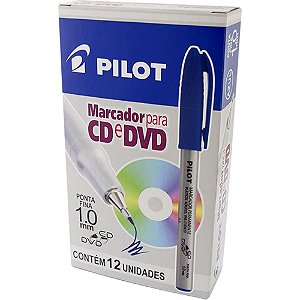 Caneta para CD 10MM Ponta Fina Azul - Caixa com 12 Unidades