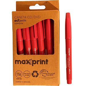 Caneta para CD/DVD 10MM Ecowrite Vermelha - Caixa com 12 Unidades