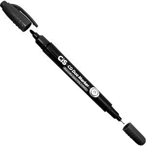 Caneta para CD 10MM CIS Duo Marker 2 Pontas Preta - Caixa com 12 Unidades