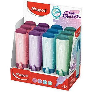 Caneta Marca Texto TONS Pastel com Glitter 4 Cores – Display com 12