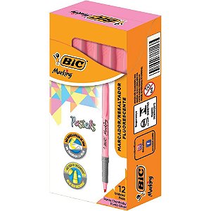 Caneta Marca Texto Marking Rosa Pastel - Caixa com 12 Unidades