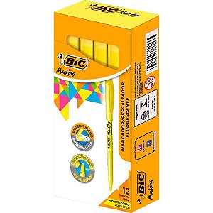 Caneta Marca Texto Brite Liner BIC Amarela - Caixa com 12 Unidades