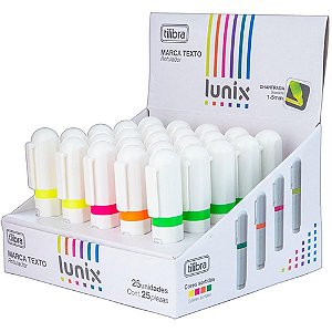 Caneta Marca Texto Lunix Mini Ponta Chanfrada - Display com 25 Unidades