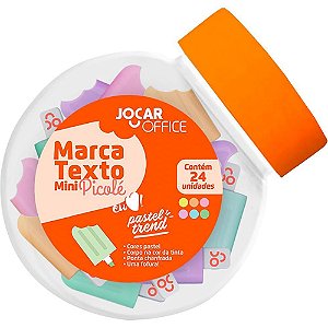 Caneta Marca Texto Jocar Office Mini Picolé 6 Cores Pastel Pote com 24