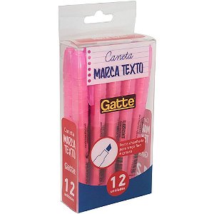 Caneta Marca Texto Gatte Rosa 4MM - Caixa com 12 Unidades