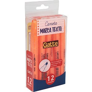 Caneta Marca Texto Gatte Laranja 4MM Caixa com 12