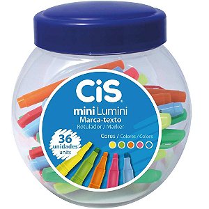 Caneta Marca Texto CIS Mini Lumini 5 Cores Pote com 36 Unidades