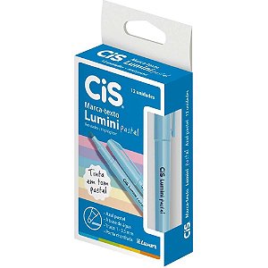 Caneta Marca Texto CIS Lumini Azul Pastel CX com 12