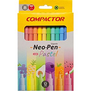 Caneta Hidrográfica Neo Pen Gigante 12 Cores Pastel - Caixa com 5 Blisters