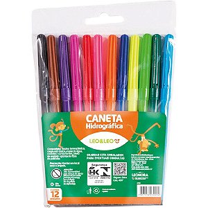 Caneta Hidrográfica Léo & Léo 6 Cores Lavável - Pacote com 24 Jogos