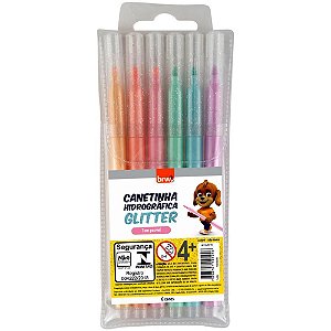 Caneta Hidrográfica Glíter 6CORES Pastel CX com 12