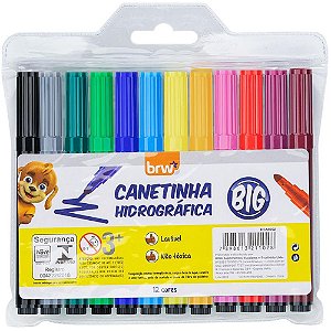 Caneta Hidrográfica BIG 12 Cores BRW – Pacote com 24 Unidades