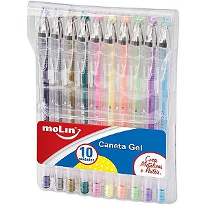 Caneta GEL 4 Metálicas + 4 Neon + 2 Pastel - KIT com 10 Unidades