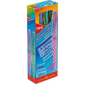 Caneta Esferográfica TRIS Color MIX Poá 1.0MM 4 Cores - Caixa com 6