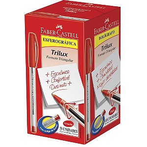 Caneta Esferográfica Trilux Ponta Média Vermelha - Caixa com 50