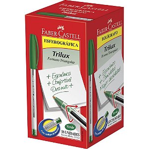 Caneta Esferográfica Trilux Ponta Média Verde - Caixa com 50 Unidades