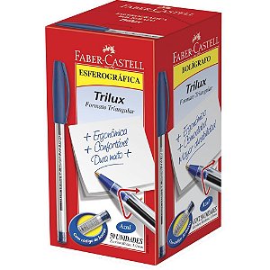 Caneta Esferográfica Trilux Ponta Média Azul - Caixa com 50 Unidades