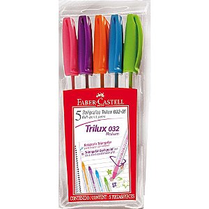 Caneta Esferográfica Trilux 1.0MM Estojo com 5 Cores Pacote com 6