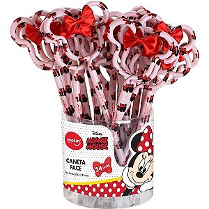 Caneta Esferográfica Minnie Face Tinta Azul Pote 24