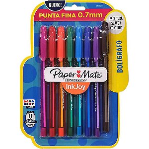 Caneta Esferográfica Paper Mate KM 100 Colorz Fina 0.7MM - Blister com 8 Cores Sortidas