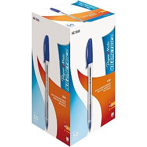 Caneta Esferográfica Kilométrica 100 Média Azul Paper Mate - Caixa com 50