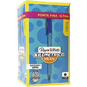 Caneta Esferográfica Kilométrica 100 Fina Azul CX com 50