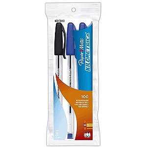 Caneta Esferográfica Kilométrica 100 C/2 Azul + 1 Preta