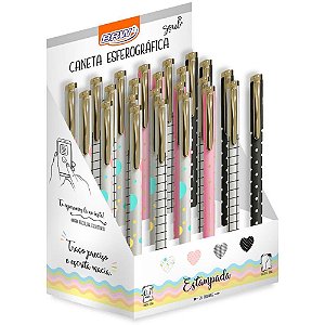 Caneta Esferográfica Estampada 0,7MM 4 Modelos BRW Display com 24 Unidades
