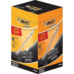 Caneta Esferográfica BIC Cristal Fina Preta – Caixa com 50 Unidades