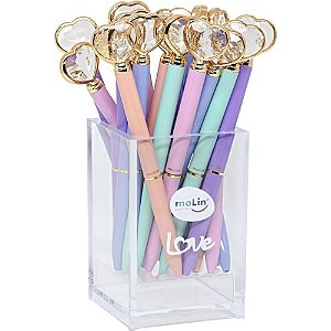 Caneta Esferográfica Coração Diamante CANDY - 5 Cores - Pote com 20 - Molin