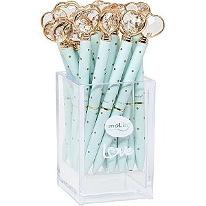 Caneta Esferográfica Coração Diamante BLACK Menta Pote com 20
