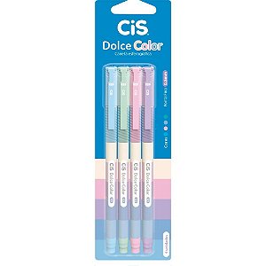 Caneta Esferográfica CIS Dolce Color 0,5MM Blister com 4 Unidades