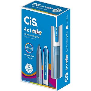 Caneta Esferográfica CIS 4X1 0.7MM Azul Claro, Roxa, Laranja, Rosa CX com 12