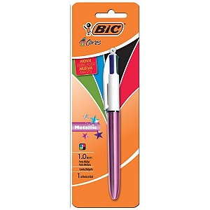 Caneta Esferográfica BIC 4 Cores Corpo Metálico Rosa