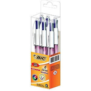 Caneta Esferográfica BIC 4 Cores Metallic Corpo RS - Caixa com 6 Unidades