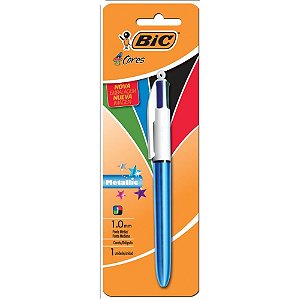 Caneta Esferográfica BIC 4 Cores Corpo Metálico Azul